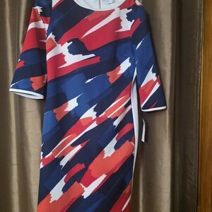 Sandra Darren Multicolor Abstract Long Sleeve Dress